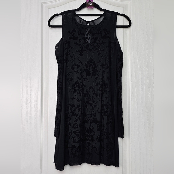 Y2K Abercrombie & Fitch 2-Piece Dress XS Black Mesh Floral Velvet Burnout Mini - Picture 4 of 15